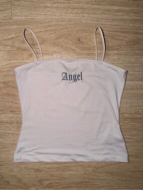Angel Embroidered White Spaghetti Strap Cami
